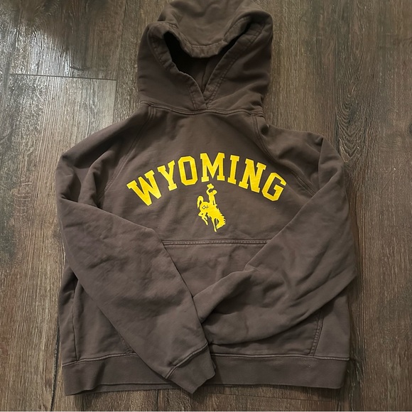 Wyoming Brown Hoodie with Yellow Graphic diamond cross ranch - Picture 2 of 2